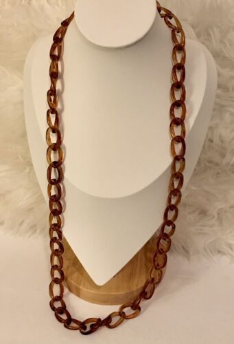 J Crew Faux Tortoise Shell Lucite Linked 30” Necklace Brown Tones