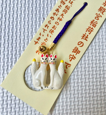 osaka Inari Omamori white FOX Amulet Good luck Shinto Financial Luck strap japan
