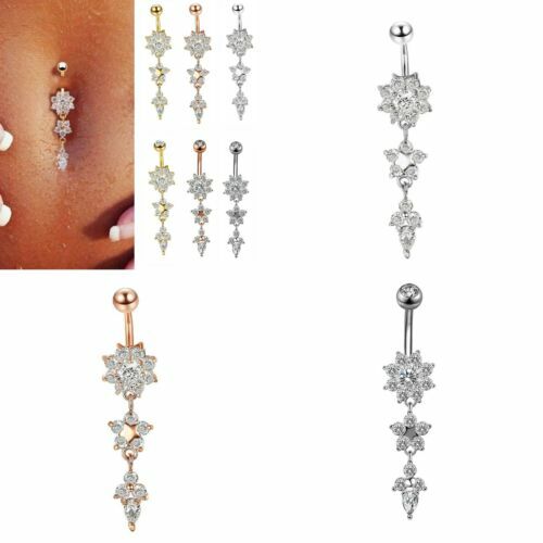 Piercing Pour Nombril Noir Avec Strass Et Zircons Bleus - Acier 316L - Calibre 14G (1,6mm)
