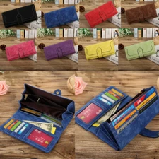 Women Long Vintage Frosted Leather Wallet ID Credit Card Holder Mobile Phone Bag