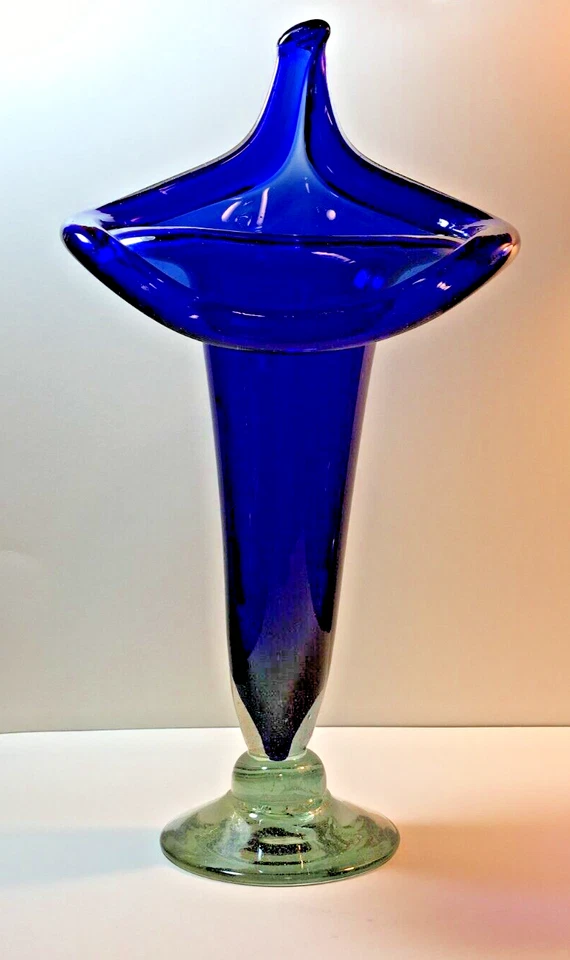 Cobalt Blue Hand-Blown Glass Vase 16" Tall Vivid Blue Statement Vase - Image 2 of 4