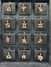 Natural Diamond Zodiac Sign Symbol Horoscope Pendant Necklace Charm 14k Gold