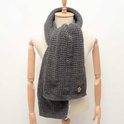 Moncler Grenoble Sciarpa Tricot Gray Wool Knitted Scarf Made in ITALY