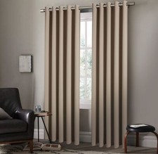 Pair of EYELET Ring Top Plain Thermal BLACKOUT LINED Curtains with Tie Backs
