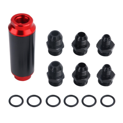 Universal Racing In-Line Fuel Filter With AN6 AN8 10 Fittings Adapter 40 Micron