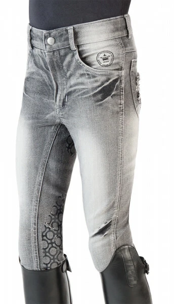 PFIFF Jeans Reithose "Starshine" denim schwarz mit Grip Besatz used look - Bild 4 von 4