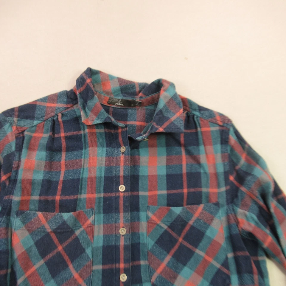 Camisa Prana Mujer Pequeña Manga Larga Abotonada Ligera Cuadros Informal Bolsillos Foto 2 de 4