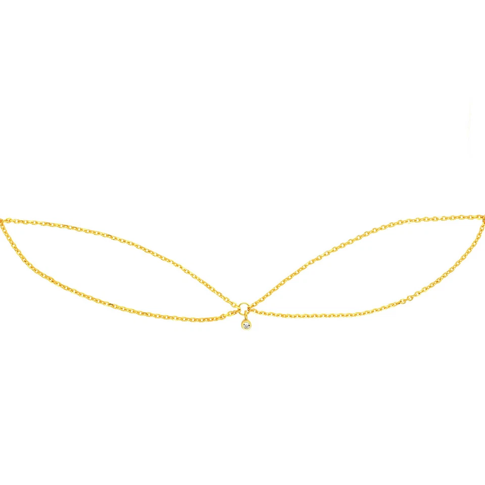 Natural Diamond 14K Yellow Gold Drape Chain Choker Necklace (Hollow) 15"-17" - Image 3 of 4