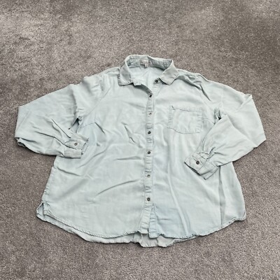Active USA Button Down Shirt Womens Large Light Blue Long Sleeve Tencel Casual