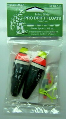 Beau-Mac 1/8 Oz Inline Slider Drift Floats Double Pack Bobbers EVA Foam Core NEW