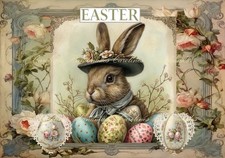 Easter Bonnet Bunny Eggs Designer MULTI-SIZE Cotton Fabric Quilt Block