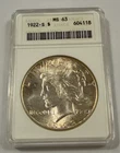 1922-S Peace Silver Dollar BU ANACS MS63 in Old Soapbox Holder #604118