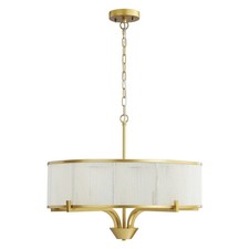 5-Light Modern Gold Chandeliers for Dining Room, Cotton Woven Drum Chandelier