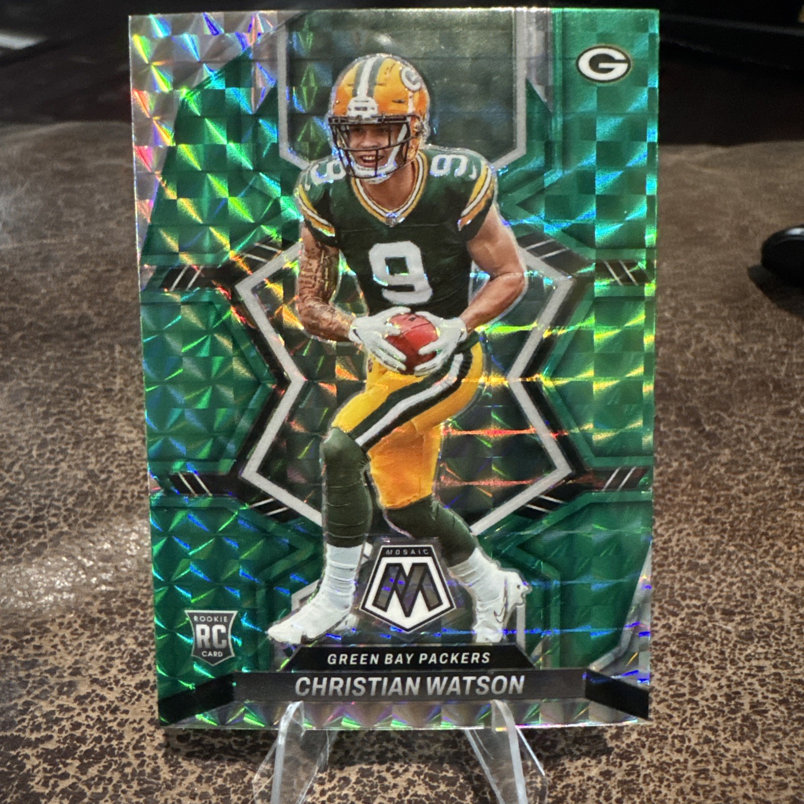 2022 Panini Mosaic Christian Watson Rookie Green Mosaic Prizm RC #327 Packers