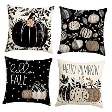Fall Hello Pumpkin Leaves Throw Pillow Covers, 16 x 16 16" x 16" Pack of 4 