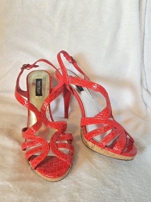 Black House White Market Red  Strappy Heels 8M Croc Embossed   Heel 4.5 in