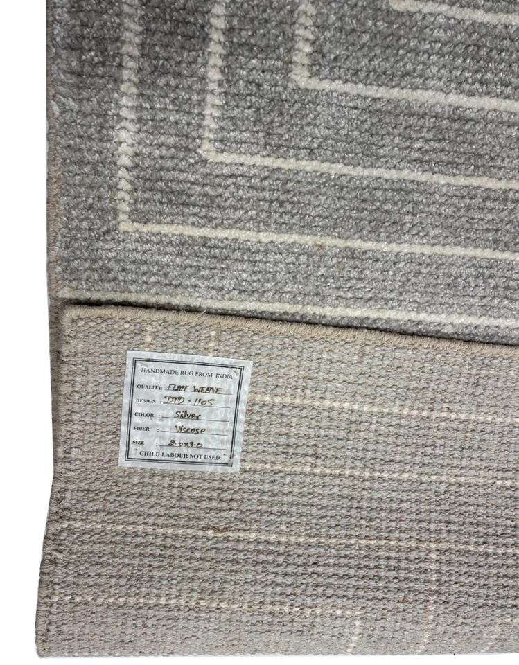 Tappeto Annodato A Mano 60x90 Lana Viscosa Argento Design Moderno D1105 - Immagine 2 di 4
