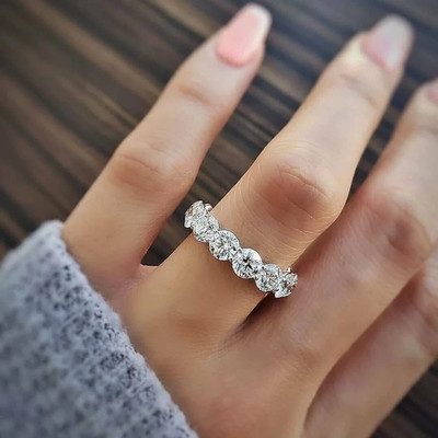 3Ct Round Moissanite 14K White Gold Plated Eternity Wedding Band Ring