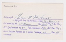 c. 1965 Tom Meschery signed index card Philadelphia Warriors SuperSonics Blazers