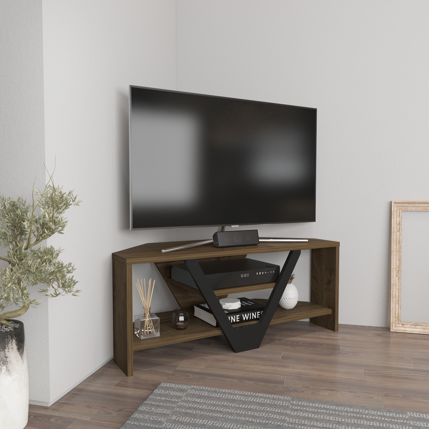 Decorotika Karin 35 Inch Corner TV Stand, Space-Saving Media Console