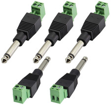 5 Pack 6.35mm 1/4" TS Mono Male to 2 Pin Screw Terminal Audio Adapter