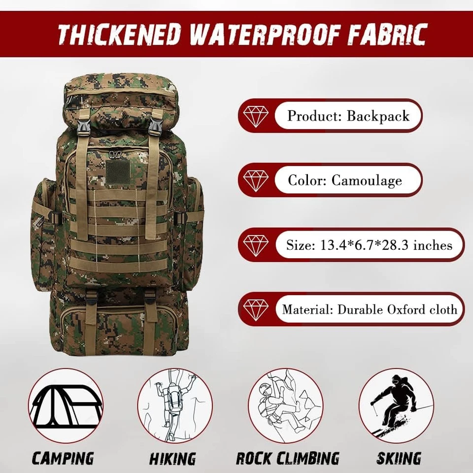 Tarnung Kampfrucksack Grosser 75L Rucksack Outdoor Armeerucksack Wander Trekking - Bild 3 von 4