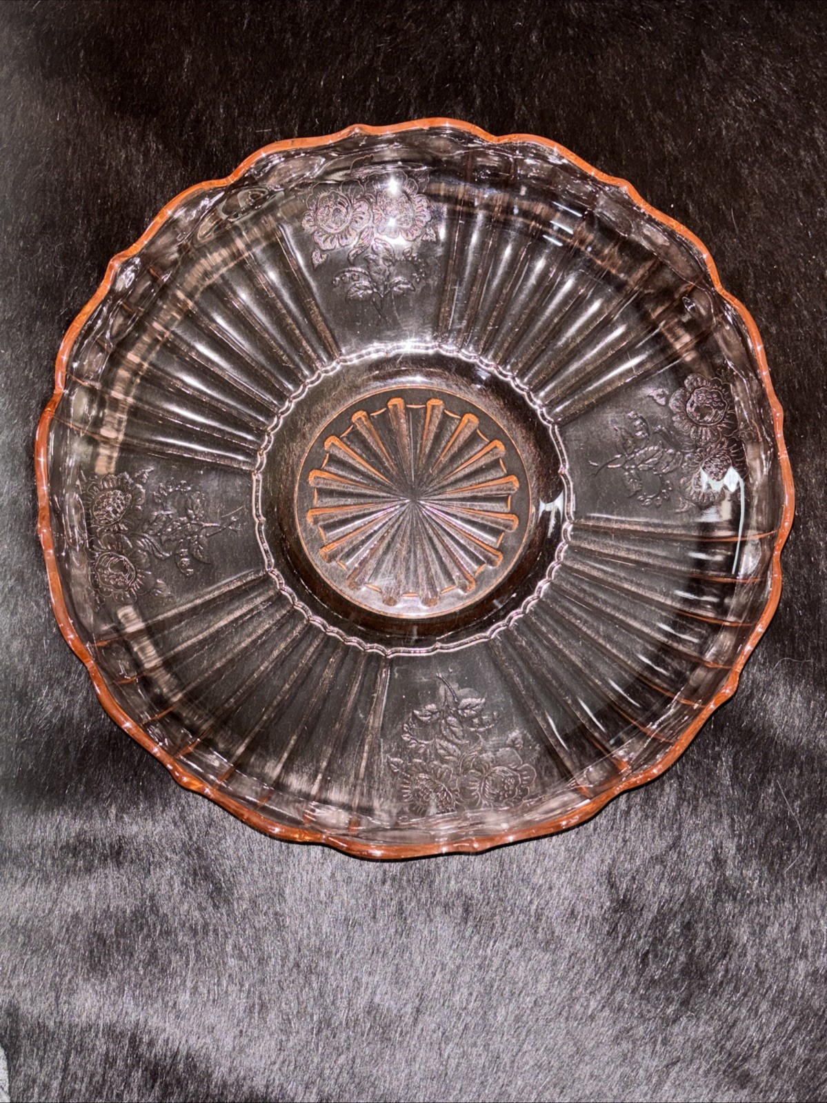 Anchor Hocking Mayfair Open Rose Pink Depression Glass Dish C1930s Vintage