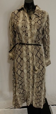 Mango Women's Belted Snake Print Collared Shirt Dress JT8 Brown Size 6 NWT