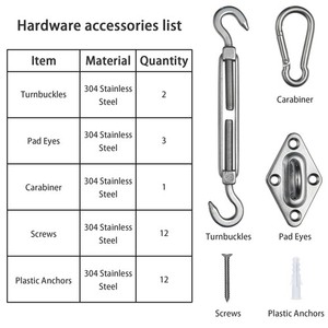 Triangle Sun Shade Sail Hardware Kit 8" Anti-Rust Stainless Steel Accessory