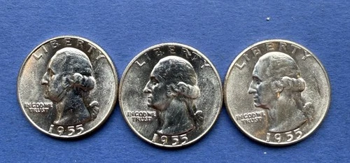 1955 Washington Quarter Brilliant Uncirculated - 3 Coin Lot - Great Coins!!!