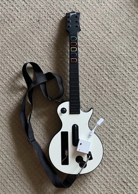 Wii Guitar Hero Gibson Les Paul Guitar Original White Guitar w/ Rockband Dongle