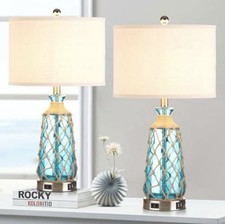 Ruzectt 25.5 Coastal Glass Table Lamps 3-Way Touch CNTRL 2 USB Ports and AC Port