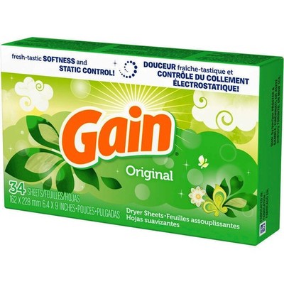 Gain ORIGINAL Dryer Sheets Laundry Fabric Softener Static Control 34ct