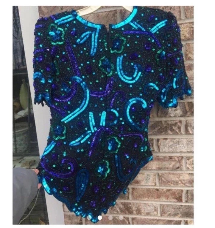 Blusa de Noche Laurence Kazar Talla S Lentejuelas De Colección; Seda, Retro, Forrada, Silenciosa Lux Foto 2 de 4