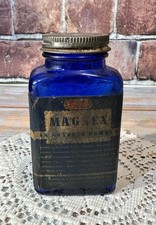 Vintage Cobalt Blue Magnet Antacid Bottle- Square Apothecary Empty 5” McKesson