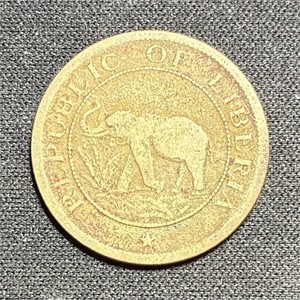 Liberia 1937 1 Cent Elephant Coin Circulated Uncertified BN Brown Republic