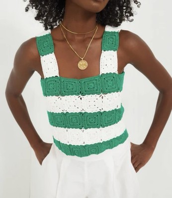 Hyacinth House NWT Green & White Crochet Cooper Tank size XS