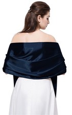 Satin Scarf Navy Blue Long Head Wrap Shawl Plain Colors Soft Fashion Accessory