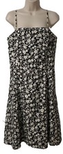 Ann Taylor sleeveless white floral black dress size 10