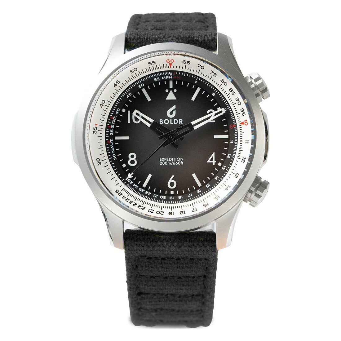 Montre Automatique BOLDR EXPEDITION Enigmath - Acier Noir, Cadran Noir, Bracelet Tissu - Verre Saphir 200m