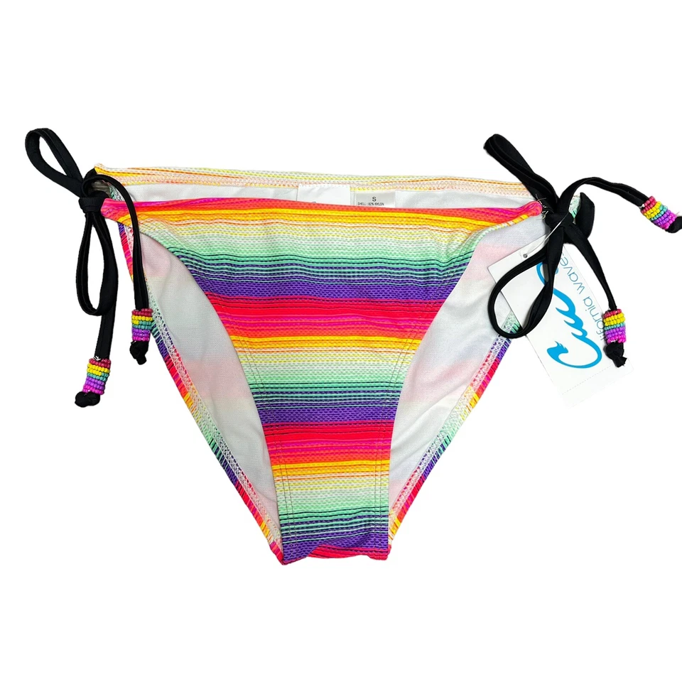 NWT California Waves String Bikini Bottoms Small Jrs Multicolor Beaded Side Ties - Image 4 of 4
