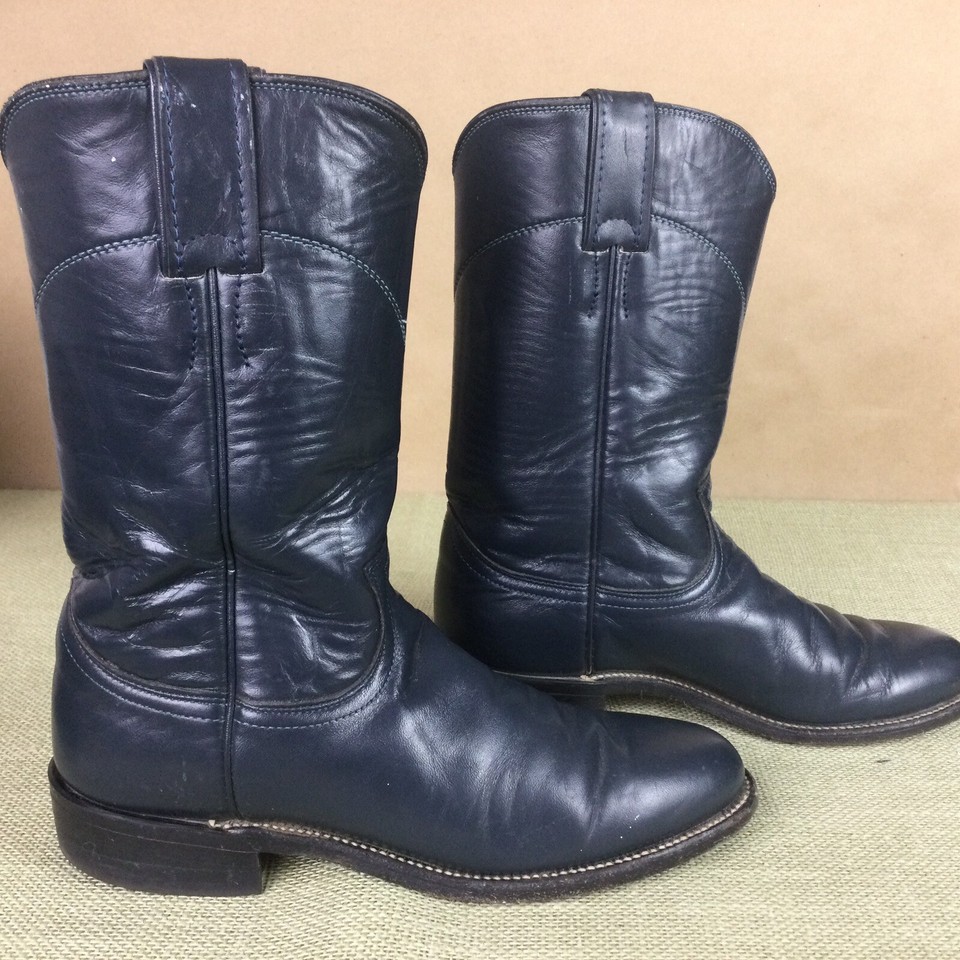Justin Women’s Dark Blue Leather Western Cowboy Boots Roper Style L3703
