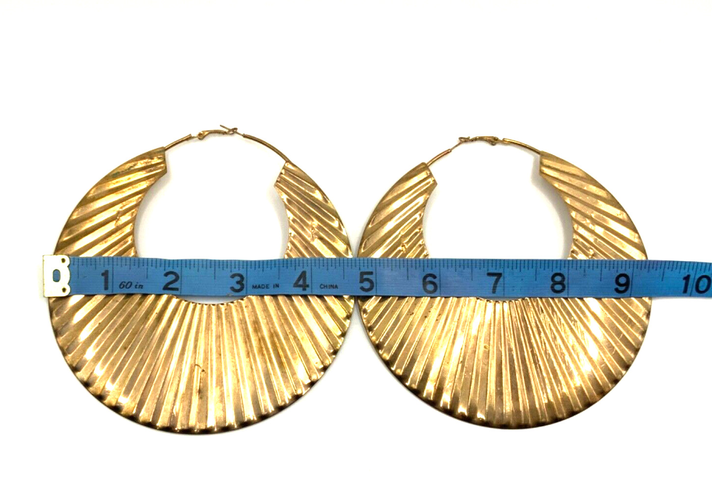 Large Textured Gold tone Hoops Statement Earrings… - image 5
