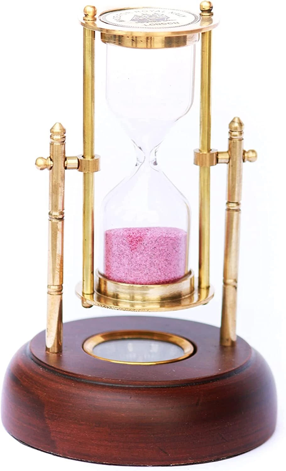 Hourglass 2 Min Sand Timer Revolving Wood Base Compass Nautical Home Decor Gift