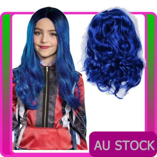Girls Blue Long Wavy Wig Cosplay Descendants 3 Audrey Mal Halloween Costume Wigs - Afbeelding 1 van 3