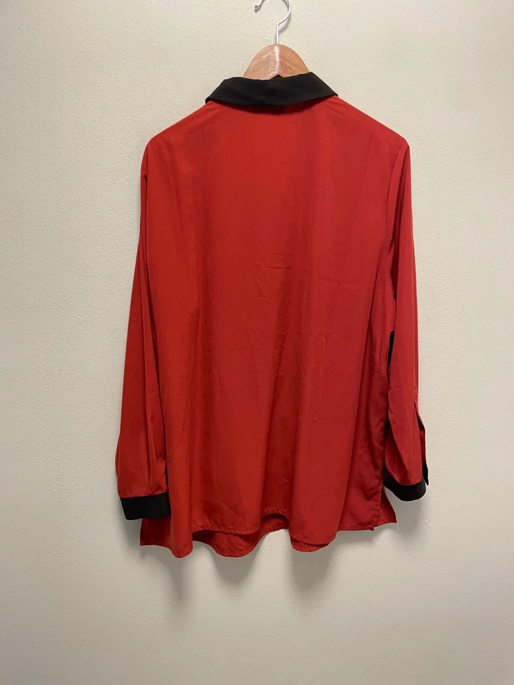 Susan Graver Womens Tunic Size 2X Orange Chiffon Long Sleeve Button Up Modern - Image 4 of 4