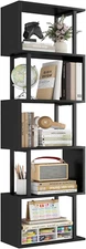 5-Tier Bookshelf, Tall S-Shaped Geometric Bookcase, Wood and Metal Decorative St