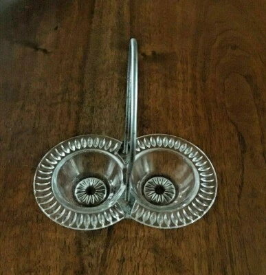 ancien serviteur salière poivrière saleron, verre anse métal - Photo 1/4