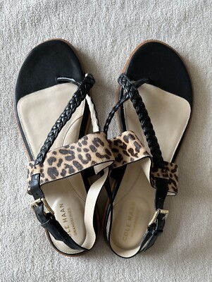 Cole Haan Anika Grand O Sandals Black Leather -Animal Pony Hair NWOT Size 8.5B