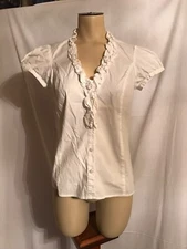 Ann Taylor Loft White Blouse With Ruffle Size 2P 